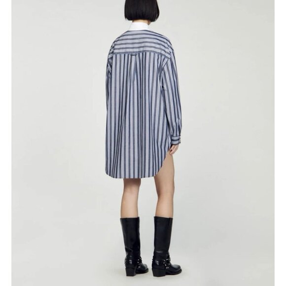 Sandro Oversized Striped Button Down Shirt Blue Grey Size S $340 - Picture 11 of 13
